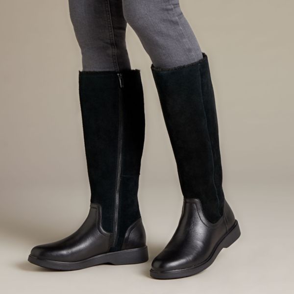 Clarks Womens Un Elda Hi Knee High Boots Black | UK-9602587